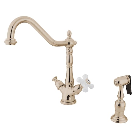 Kingston Brass Two-Handle Kitchen Faucet with Brass Sprayer, Polished Nickel KS1236PXBS