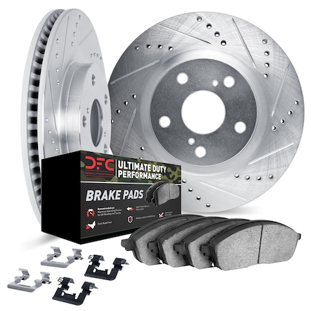 Dynamic Friction Co DFC Brake Rotor - Drilled & Slotted - Silver- Heavy Duty Brake Pad includes Hardware 7412-42044
