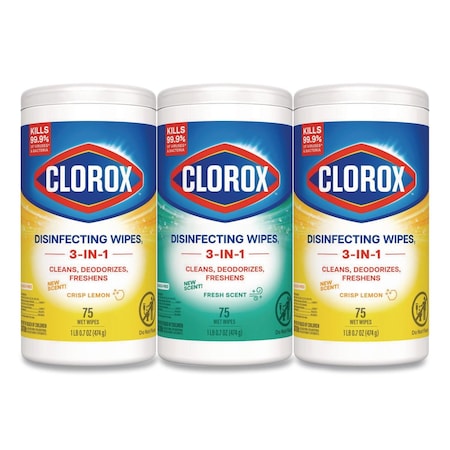 Clorox Disinfecting Wipes, Bleach Free, 1-Ply, 7x8, Fresh Scent/Citrus Blend, White, 75 Wipes, 3PK 30208PK