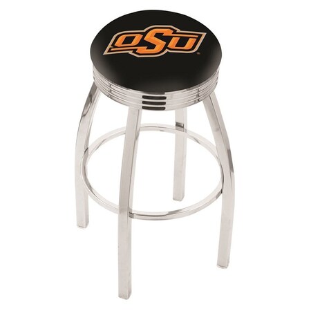 Holland Bar Stool Co 25" Chrome Oklahoma State Swivel Bar Stool, Accent Ring L8C3C25OKStUn