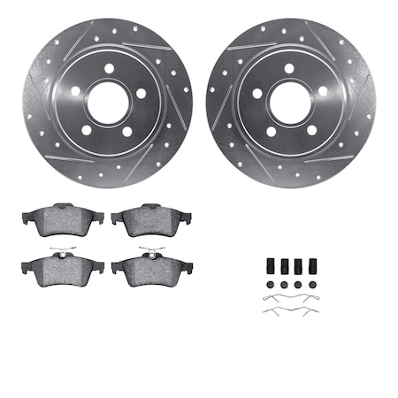 Dynamic Friction Co DFC Rotors-Drilled & Slotted-Silver w/ EURO 5000 Ceramic Brake Pads Incl Hdw 7612-27035
