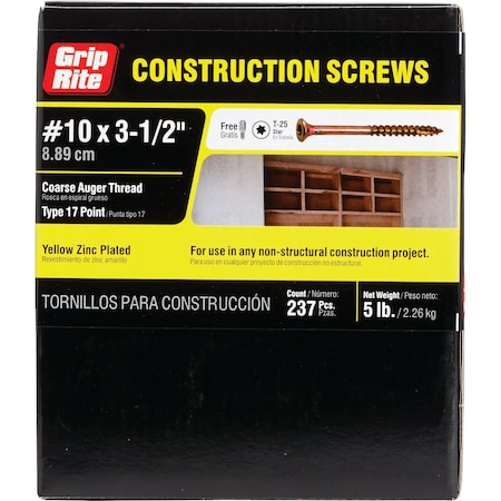 Do It Best No, 10 x 3-1/2'' Star Drive Flat Head Gold Construction Wood Screw, 258 Ct. 5 Lb. DIB200792
