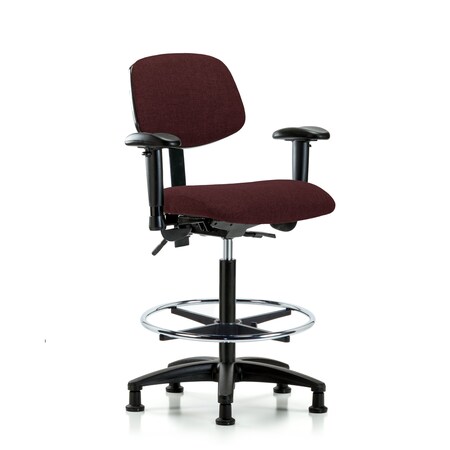 Blue Ridge Ergonomics Chair, Fab, Hi Bench, Tilt AA CF Glides, Bur, 6-Way Adjustable, 26" to 35-1/2" Height, Burgundy BR-FHBCH-RG-T1-A1-CF-RG-F41