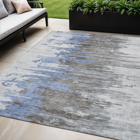 Homeroots 5' X 8' Blue Gray And Silver Abstract Washable Indoor Outdoor Area Rug 582381