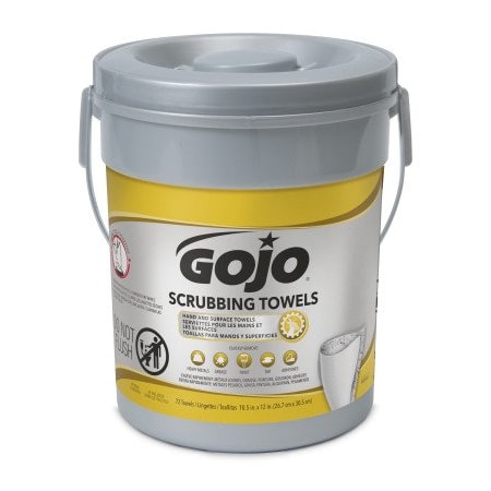 Gojo Hand and Surface Scrubbing Towels, Bucket, 72 Wipes per Container, Citrus, Moisturizing, Gray 6396-06