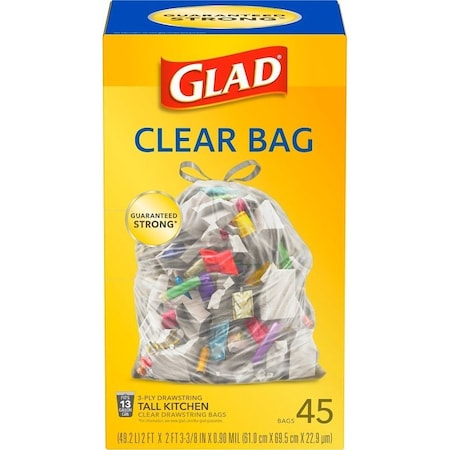 Glad Trash Bag, 13 gal, Plastic, Clear, 45PK 22337