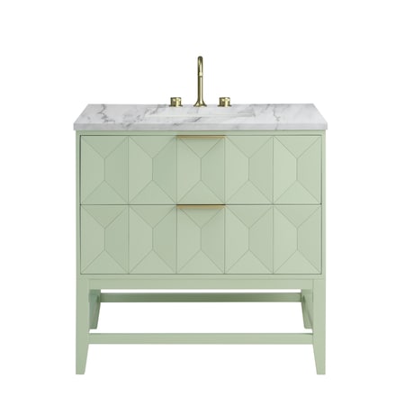 James Martin Vanities Emmeline 36'' Single Vanity, Pistachio w/ 3 CM Carrara Marble Top D100-V36-PST-3CAR