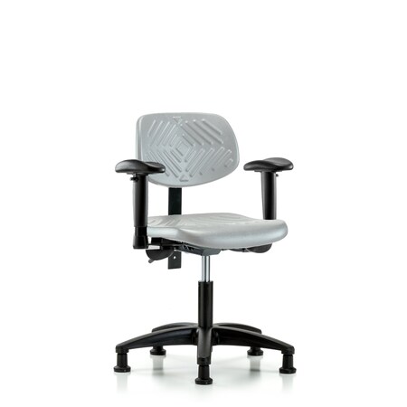 Blue Ridge Ergonomics Polyurethane Chair - Desk Height with Adjustable Arms & Stationary Glides in Gray Polyurethane PDHCH-RG-T0-A1-RG-GRY