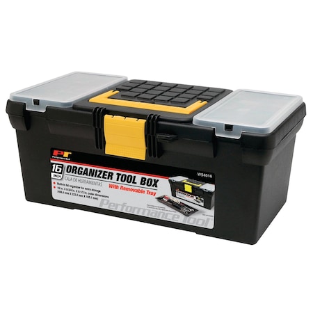 Performance Tool 16 in. Plastic Tool Box, Removable Tray, Lid Organizers W54016