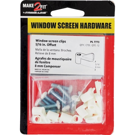 Prime-Line 5/16'' Wht Swivel Plastic Screen Clips with Screws, 12 Count PL7773
