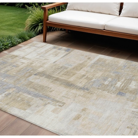 Homeroots 8' X 10' Ivory And Beige Abstract Washable Indoor Outdoor Area Rug 609205
