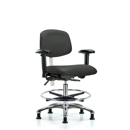 Blue Ridge Ergonomics Med Bench Chair, Vinyl, CF, Glds, Gry, CL100, 6-Way Adjustable, 22" to 29" Height, Charcoal BR-NCR-VMBCH-CR-T1-A1-CF-RG-8605
