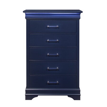 Homeroots 16" Blue Solid Wood Five Drawer Chest With LED Lighting 482389