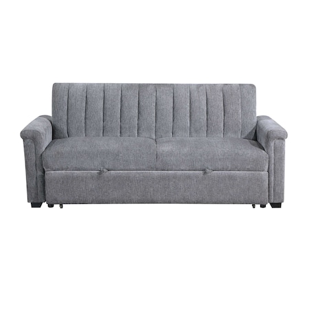 Homeroots 83" Dark Gray Sleeper USB Sleeper Sofa And Toss Pillow With Black Legs 559224