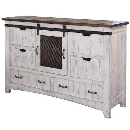 Homeroots 62" Antiqued White Solid Wood Six Drawer Triple Dresser 524533