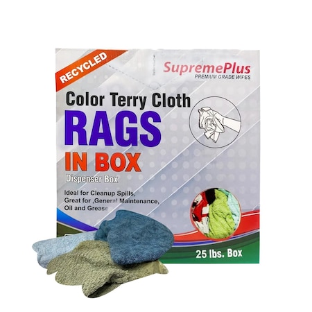 Supremeplus Recycled Color Terry Towel Cleaning Rags, 25 lbs. Compressed Box SP-5529