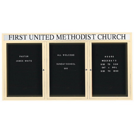 Aarco Illuminated Enclosed Letter Board Directory w/ Powder Coated Ivory Al Frame and Header, 36''Hx72''W ADC3672-3HIIV