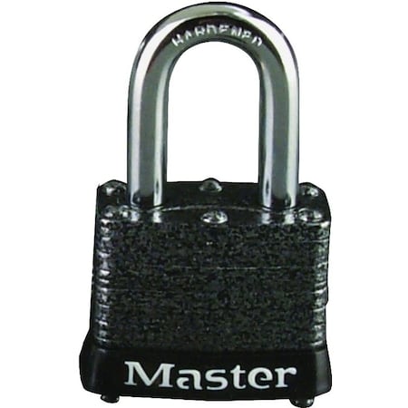 Master Lock Padlock, Keyed Alike Key, 9/32 in Dia Shackle, 1-1/8 in H Shackle, Steel Shackle, Steel Body, Laminated 380T