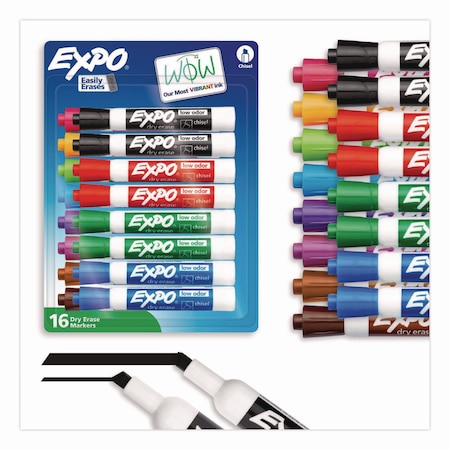 Expo Low-Odor Dry-Erase Marker, Broad Chisel Tip, Assorted Colors, 16PK 81045A
