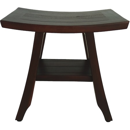 Homeroots Compact Curvilinear Teak Shower Or Outdoor Bench With Shelf In Brown Finish 376695