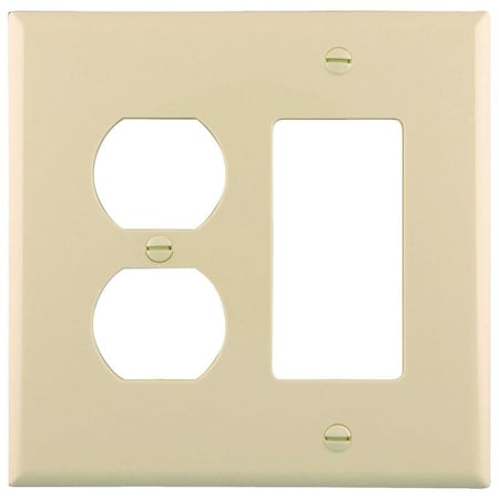 Eaton Wiring Devices Combination Wallplate, 4.9 in L, 4.86 in W, Mid, 2 -Gang, Polycarbonate, Light Almond PJ826LA