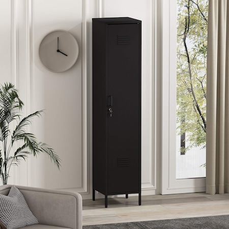 Manhattan Comfort Naomi 15in Single Locker Storage Cabinet in Black AF007-BK