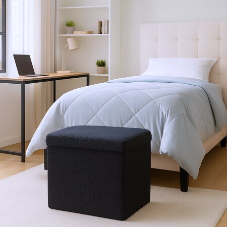 Homeroots 15" Black Boucle Cube Storage Ottoman 590474
