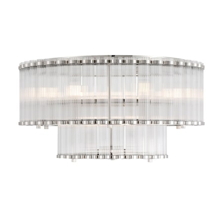 Euf Glasbury, Flush Mount, 9-Light, 24", Polished Nickel, Ribbed Glass 49169-027