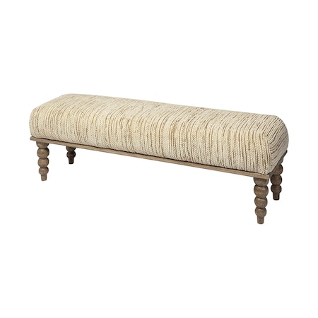 Homeroots 55in Cream and Wood Brown Upholstered Fabric Bench 376176