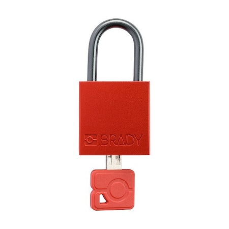Brady Lockout Padlock, Keyed Different, Aluminum, Red, 1 in Shackle Height, 1 1/4 in Body Width CPAL-RED-25ST-KD