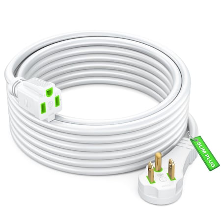 Maximm 15ft 14AWG Low Profile Flat Plug Extension Cord, 3-Prong, White IGR-14-P030P-05H-15WH