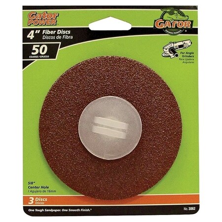Gator Fiber Disc, 4 in Dia, 50 Grit, Coarse, Aluminum Oxide Abrasive, Fiber Backing 3062