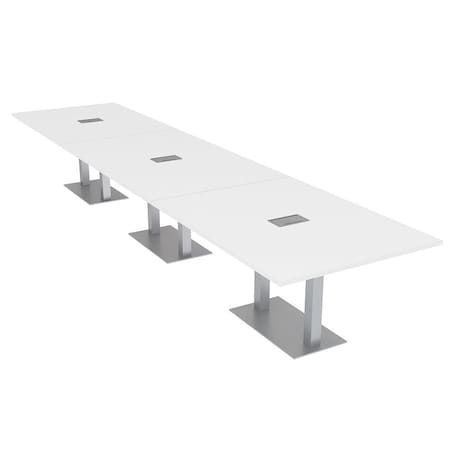 Skutchi Designs Rectangle Conference Table With Power Unit, 48 in W, 192 in L, White HAR-REC-48X192-DOU-W960-ESIL