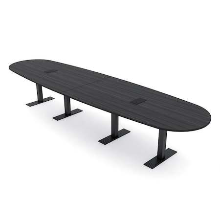 Skutchi Designs 14 Person Conference Table With Power Unit | 14' Boval Table | Harmony Series HAR-BOVL-48X168-T.BK-WA7949-EBLK