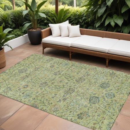 Homeroots 10' X 14' Mint Green Brown And Gray Floral Washable Indoor Outdoor Area Rug 603478