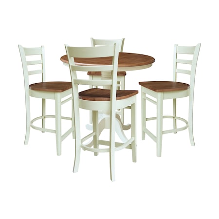 Whitewood Industries Rectangular Fixed Top Extension Pedestal Dining Table W/ 4 Counter Height Stools, 36 in W, 48 in H K79-36RXT-6B-S6172-4