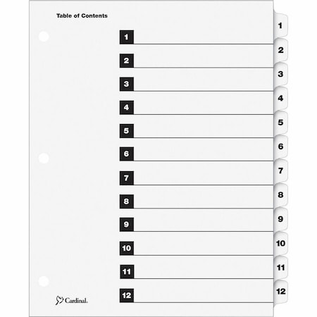 Cardinal Brands Cardinal OneStep Printable T.O.C. Divider, Printed 1 to 12, 9"x11", 12 Tabs, White/White 61213