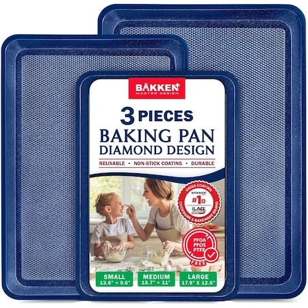 Bakken- Swiss BAKKEN Kitchen Nonstick Cookie Sheets, Set of 3, S/M/L, PFOA-Free, Oven Safe, 450 DegF, Blue BKDD3P66