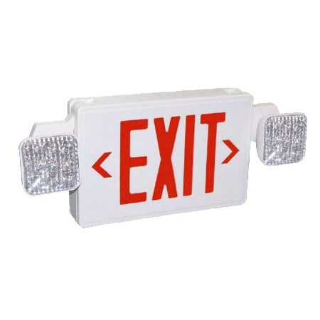 Big Beam Exit Sign with Emergency Lights, White, 2 Face(s), LED, Sealed Lead Cadmium 2EXKLM2RWWU-3HRS/RC1.5