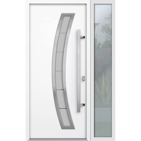 Vdomdoors Steel Door Deux 6500 White Sidelight Exterior Window Stainless Inserts Single Modern Painted-W36+16 DEUX6500EXD-WS-W36+16 x H80-Left-hand Inswing