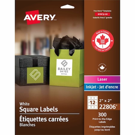 Avery Dennison Avery, SQUARE LABELS W/ SURE FEED & TRUEBLOCK, 2 X 2, WHITE, 300PK 22806