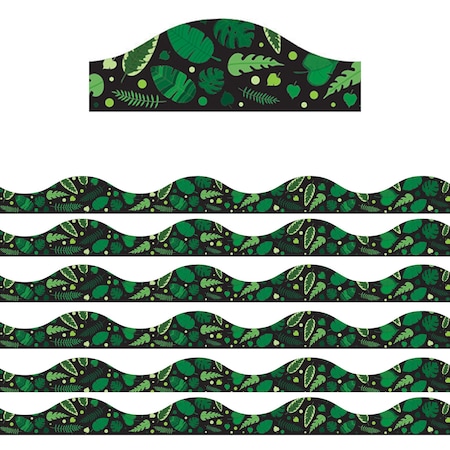 Ashley Productions Magnetic Scallop Border, Greenery on Black, 12 Feet Per Pack, 6PK 11431