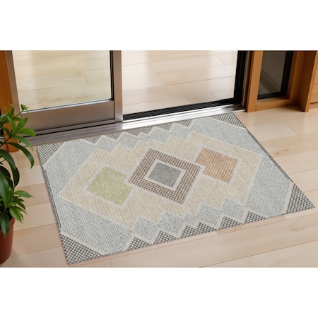 Homeroots 3' X 5' Pewter Copper And Silver Geometric Washable Indoor Outdoor Area Rug 631921
