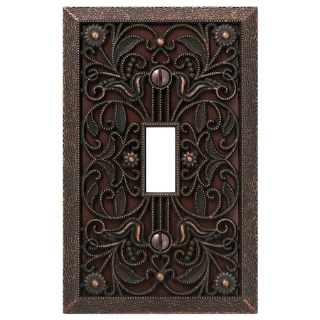Amerelle Filigree Wallplate, 4-1/2 in L, 2-13/16 in W, 1 -Gang, Metal, Aged Bronze 65TDB