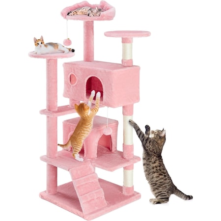 Simple Deluxe 54 Inches Cat Tree Tower Condo Furniture, Multi-Level Cat Tower Condo Activity Center for Indoor Ca 3A88CATTREE54INPNK