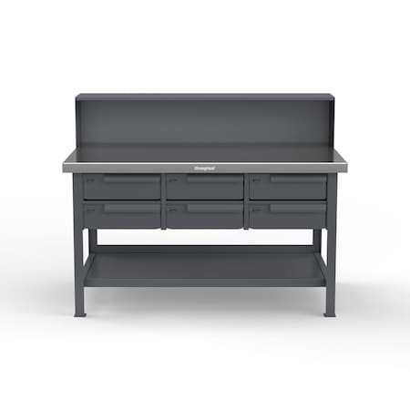 Strong Hold Stainless Steel Top Shop Table, Drawers and Shelf T6036-RS-6DB-SSTOP