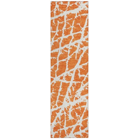 Homeroots 8' Runner Orange and White Abstract Washable Non Skid Indoor Outdoor Runner Rug 559281