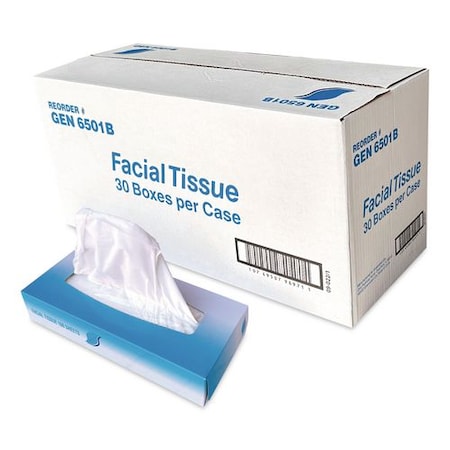 Gen Facial Tissue, 2-Ply, Flat Box, White, 100 Sheets/Box, 30 PK GEN6501