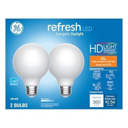 Ge LED Bulb, Globe, 350 Lumens, 4.5 W, G25 Lamp, 40 W Equivalent, E26 Lamp Base, Dimmable, PK2 47659