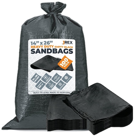 Jrex Safety Woven Black HD Polypropylene Sandbags - 14 x 26 in, 100 lb Capacity, 100PK SBB-JR-HVY-1426-100PK